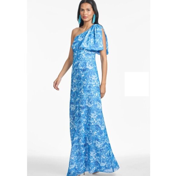 NWT Sachin & Babi Chelsea One Shoulder Gown Mediterranean Blooms Size10 - Picture 2 of 15